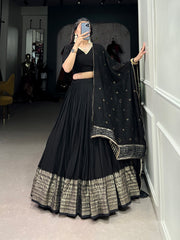 Black Color Plain With Zari Weaving Work Chanderi Lehenga Choli