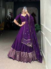 SPECTACULAR DARK PURPLE CHANDERI EVENT WEAR LEHENGA CHOLI