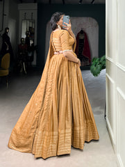 STUNNING MUSTARD YELLOW CHANDERI LEHENGA CHOLI WITH DUPATTA