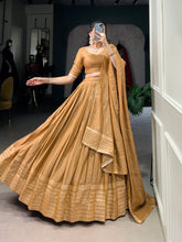 STUNNING MUSTARD YELLOW CHANDERI LEHENGA CHOLI WITH DUPATTA