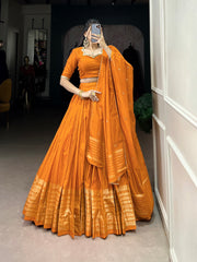 Fantastic Orange Chanderi Festival Wear Lehenga Choli With Dupatta