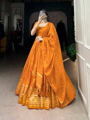 Fantastic Orange Chanderi Festival Wear Lehenga Choli With Dupatta