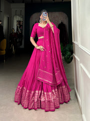 Wonderful Pink Zari Weaving Chanderi Traditional Lehenga Choli