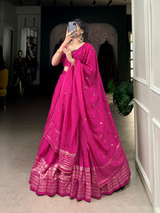 Wonderful Pink Zari Weaving Chanderi Traditional Lehenga Choli