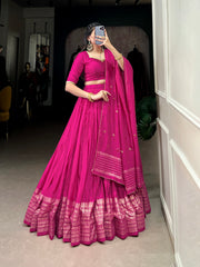 Wonderful Pink Zari Weaving Chanderi Traditional Lehenga Choli