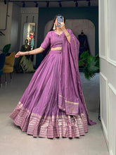 Fantastical Purple Zari Weaving Chanderi Navratri Wear Lehenga Choli