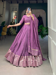 Fantastical Purple Zari Weaving Chanderi Navratri Wear Lehenga Choli