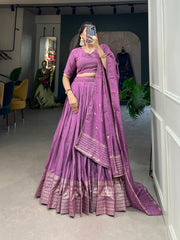 Fantastical Purple Zari Weaving Chanderi Navratri Wear Lehenga Choli