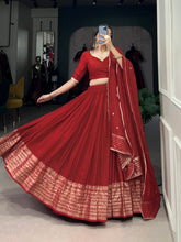 Astonishing Red Zari Weaving Chanderi Wedding Half Saree Lehenga Choli