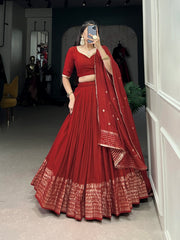 Astonishing Red Zari Weaving Chanderi Wedding Half Saree Lehenga Choli