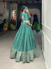 Amazing Sage Green Zari Weaving Chanderi Festival Wear Lehenga Choli