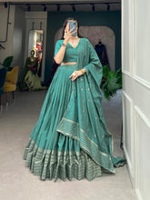Amazing Sage Green Zari Weaving Chanderi Festival Wear Lehenga Choli