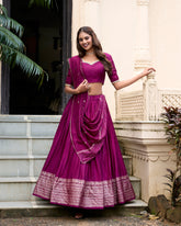 PURE CHANDERI PLAIN WITH ZARI WEAVING WORK LEHENGA CHOLI
