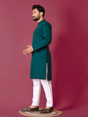 Green Color Men's Kurta Pajama Set In Roman Silk With Val Moti Hand Work
