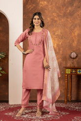 ELEGANT PEACH EMBROIDERED FESTIVAL SUIT SET WITH PRINTED DUPATTA