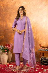 BEAUTIFUL LAVENDER STRAIGHT KURTA SET WITH PRINTED DUPATTA