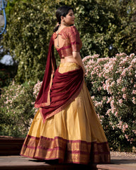 AMAZING CREAM ZARI WEAVING KANCHIPURAM SILK TRADITIONAL LEHENGA CHOLI BY MITVAL