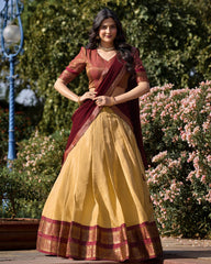 AMAZING CREAM ZARI WEAVING KANCHIPURAM SILK TRADITIONAL LEHENGA CHOLI BY MITVAL