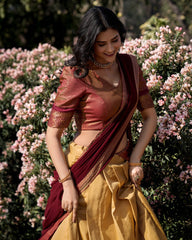 AMAZING CREAM ZARI WEAVING KANCHIPURAM SILK TRADITIONAL LEHENGA CHOLI BY MITVAL