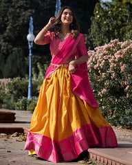 SUPER MUSTARD YELLOW ZARI WOVEN KANCHIPURAM SILK LEHENGA CHOLI