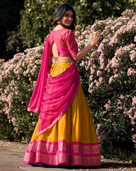 SUPER MUSTARD YELLOW ZARI WOVEN KANCHIPURAM SILK LEHENGA CHOLI