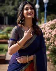 MARVELOUS ORANGE ZARI WEAVING KANCHIPURAM SILK LEHENGA CHOLI