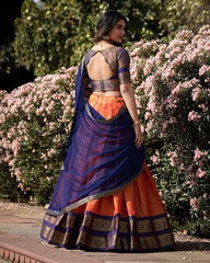 MARVELOUS ORANGE ZARI WEAVING KANCHIPURAM SILK LEHENGA CHOLI