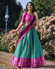 INCREDIBLE SKY-BLUE ZARI WEAVING KANCHIPURAM SILK LEHENGA CHOLI