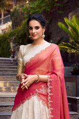 ENCHANTING OFF-WHITE ZARI WEAVING JACQUARD FESTIVAL WEAR LEHENGA CHOLI