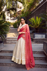 ENCHANTING OFF-WHITE ZARI WEAVING JACQUARD FESTIVAL WEAR LEHENGA CHOLI