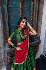 CHARMING GREEN ZARI WEAVING SILK TRADITIONAL HALF SAREE LEHENGA