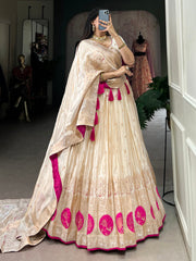 Stunning Off-White Mirror Work Silk Festive Wear Lehenga Choli
