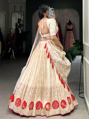 Alluring Pure Simmer Mirror With Moti Hand Work Designer Lehenga Choli For Wedding