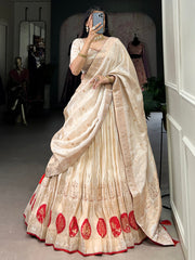 Alluring Pure Simmer Mirror With Moti Hand Work Designer Lehenga Choli For Wedding