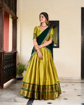 Parrot Color Weaving Work With Paithani Concept Cotton Silk Lehenga Choli