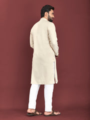 Off White Color Men's Kurta Pajama Set In Soft Silk With Real Mirror Work On Neck