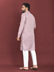 Lavender Color Men's Kurta Pajama Set In Soft Silk With Real Mirror Work On Neck