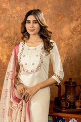 ELEGANT OFF-WHITE EMBROIDERED FESTIVAL SUIT SET WITH PRINTED DUPATTA