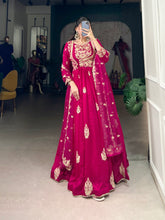 Pink Sequins Thread Embroidery Work Silk Anarkali Dress
