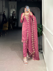 Elegant Silver Glory Embroidered Suit Set For Women