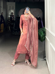 Peach Color Beets Handwork With Lace Touch Up Viscose Tissue Salwar Suit