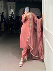 Peach Color Beets Handwork With Lace Touch Up Viscose Tissue Salwar Suit