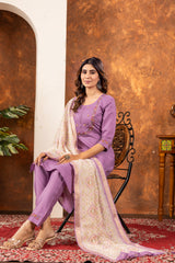 ELEGANT STRAIGHT KURTI PANT DUPATTA SET