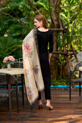 WOMEN'S BLACK VISCOSE RAYON EMBROIDERED STRAIGHT KURTA SET