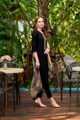 WOMEN'S BLACK VISCOSE RAYON EMBROIDERED STRAIGHT KURTA SET