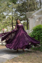 STUNNING WINE GEORGETTE FUNCTION WEAR PLAIN GOWN WITH DUPATTA