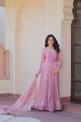 Fendi Chiffon Dusty-rose Gown With Canvas Patta & Zari Embroidered Dupatta