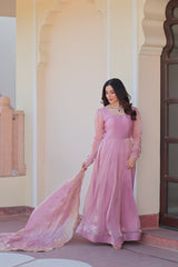 Fendi Chiffon Dusty-rose Gown With Canvas Patta & Zari Embroidered Dupatta