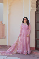 Fendi Chiffon Dusty-rose Gown With Canvas Patta & Zari Embroidered Dupatta