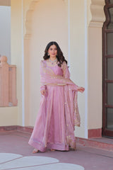 Fendi Chiffon Dusty-rose Gown With Canvas Patta & Zari Embroidered Dupatta